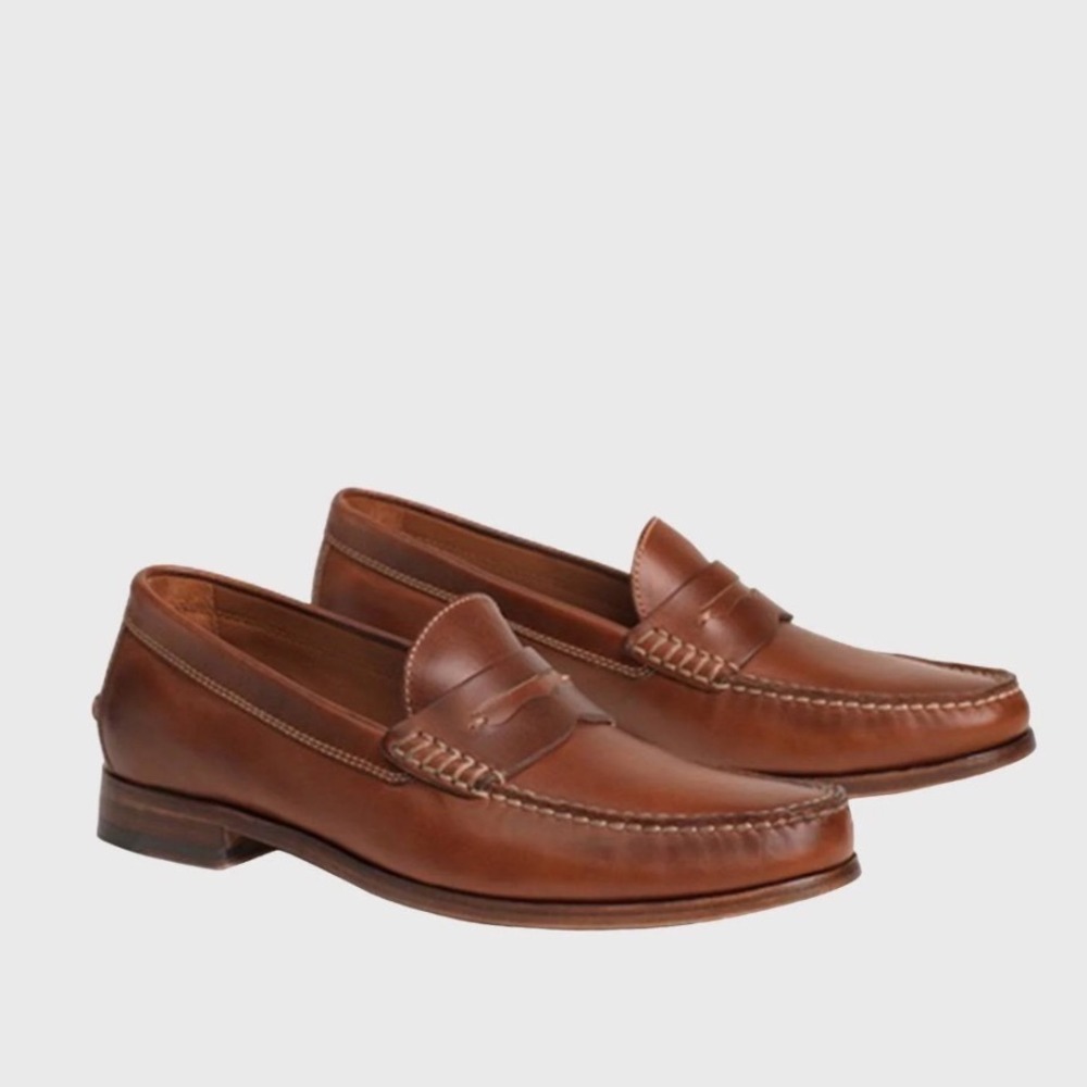 Trask Sadler Penny Loafer Cognac Brown Leather Loafers Men's Size 9.5 $195